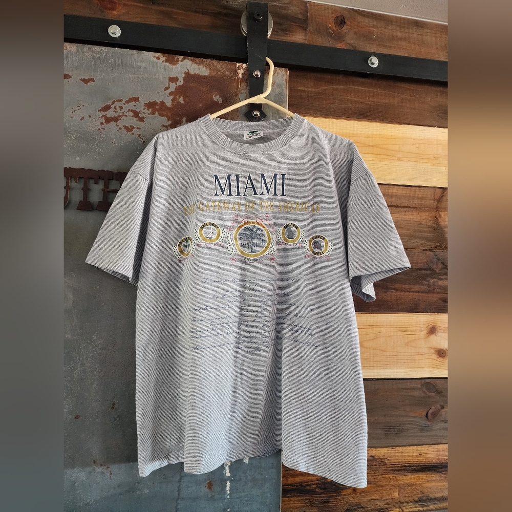 Vintage 90's Miami Graphic Stripped Gray Tee